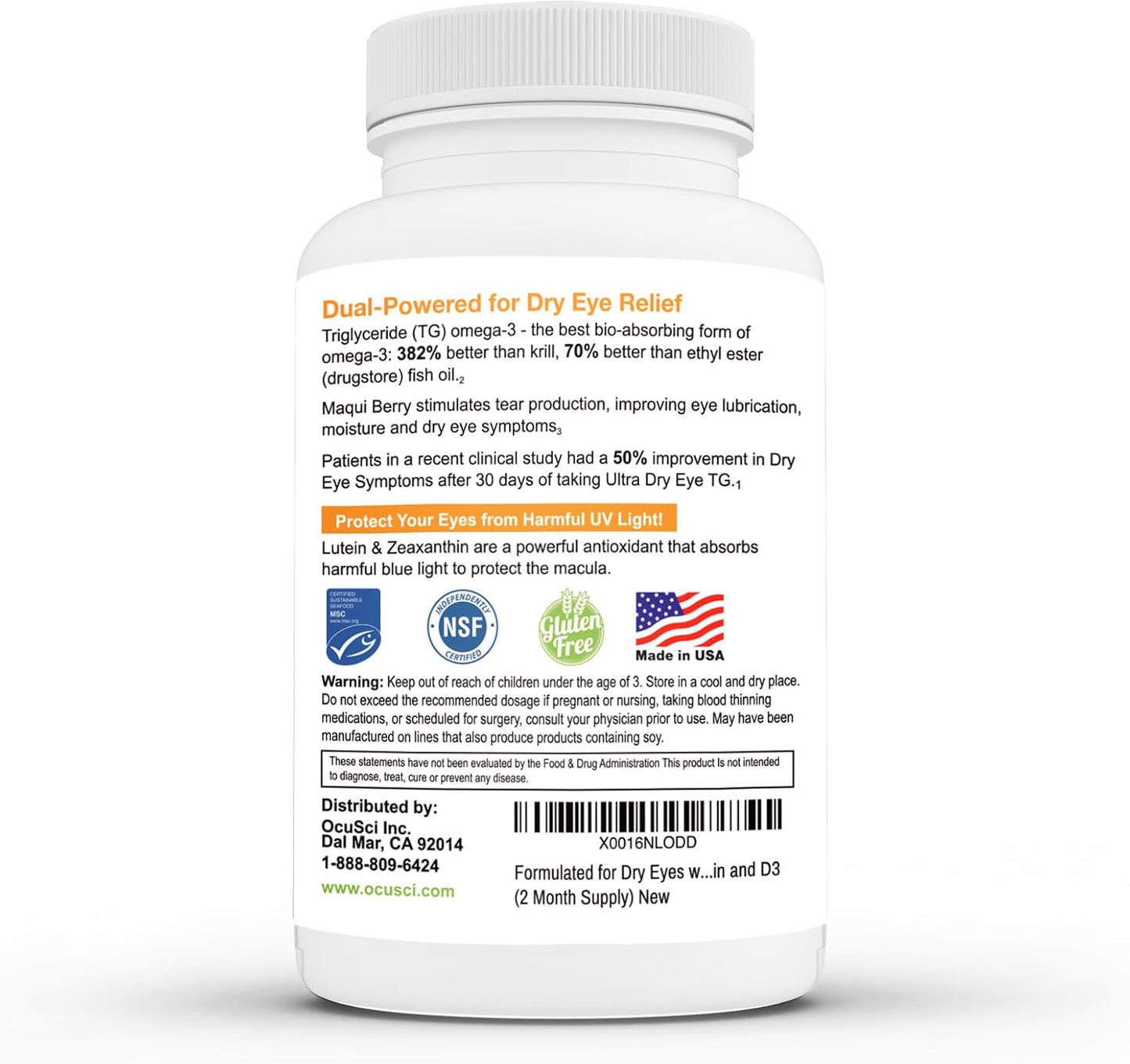 Dry Eye Relief Supplement with Triglyceride Omega-3, Omega-7, Maqui Berry, Lutein, and Vitamin D3 - 60 Day Supply