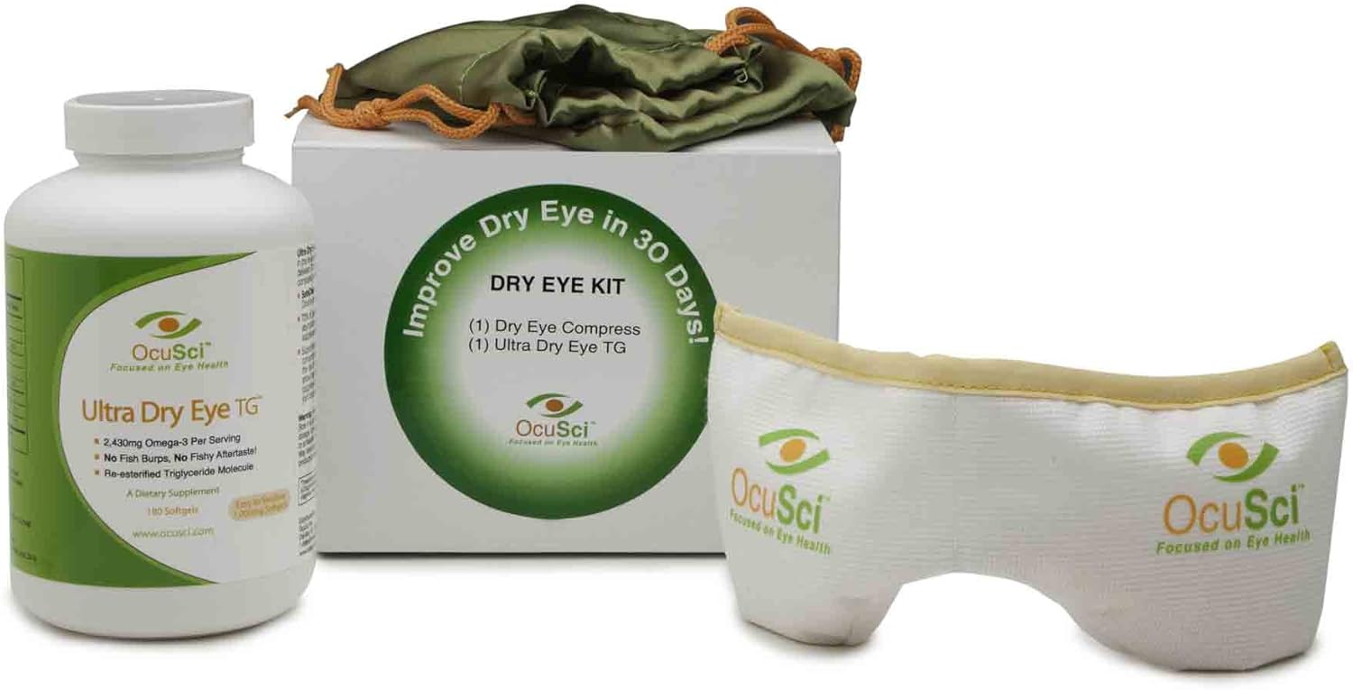 Dry Eyes Relief Bundle: Omega-3, Omega-7, Lutein, D3 & Compress with Washable Cover