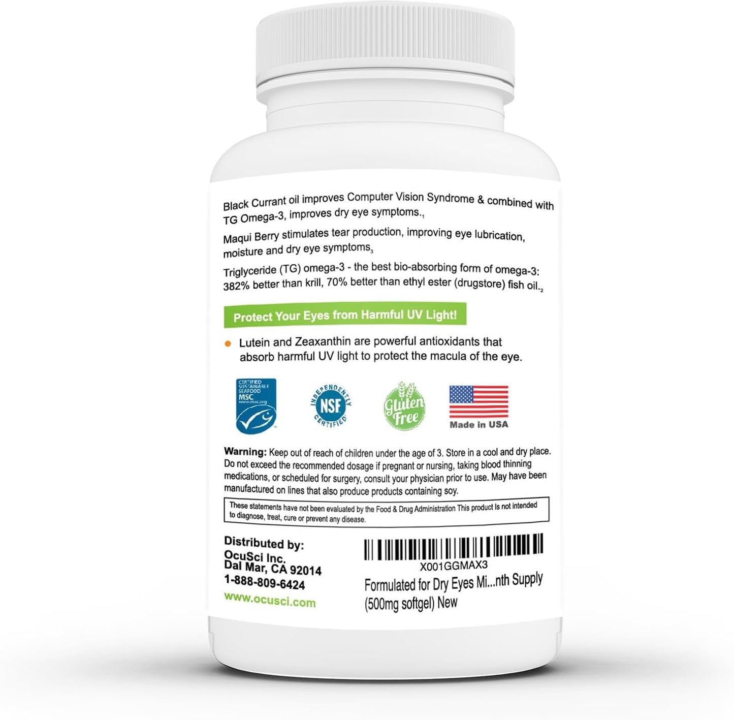 Dry Eyes Relief Softgels with Omega-3, Maqui Berry, Black Currant Oil, Lutein, Zeaxanthin, B12, D3 - 180 Mini Softgels