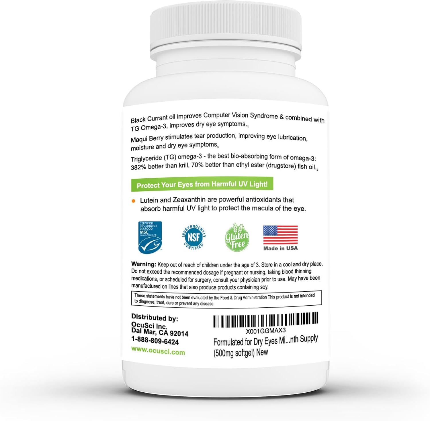 Dry Eyes Relief Softgels with Omega-3, Maqui Berry, Black Currant Oil, Lutein, Zeaxanthin, B12, D3 - 180 Mini Softgels