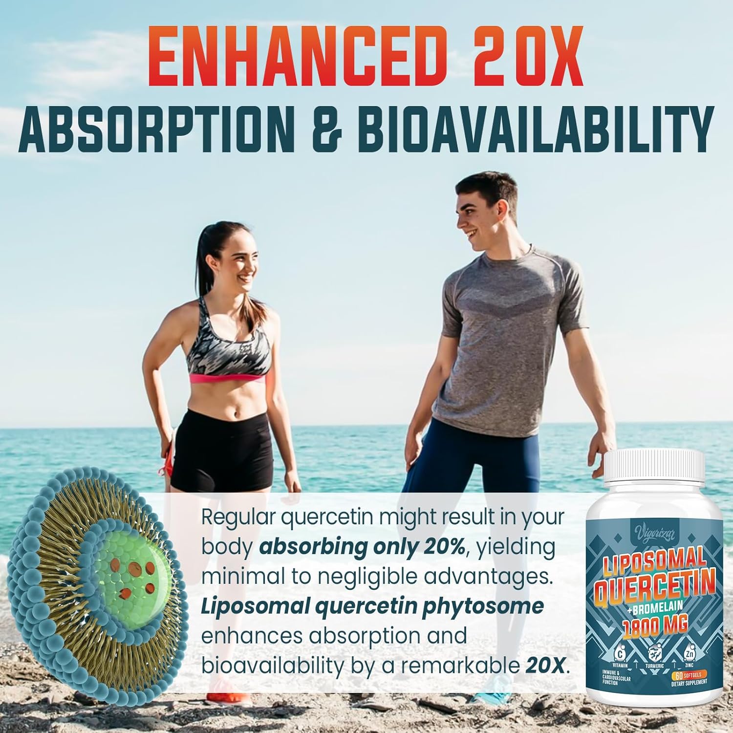 Dual-Delivery French Maritime Pine Bark Extract + Liposomal Quercetin Phytosome - 1600 MG Formula for Vigorizing