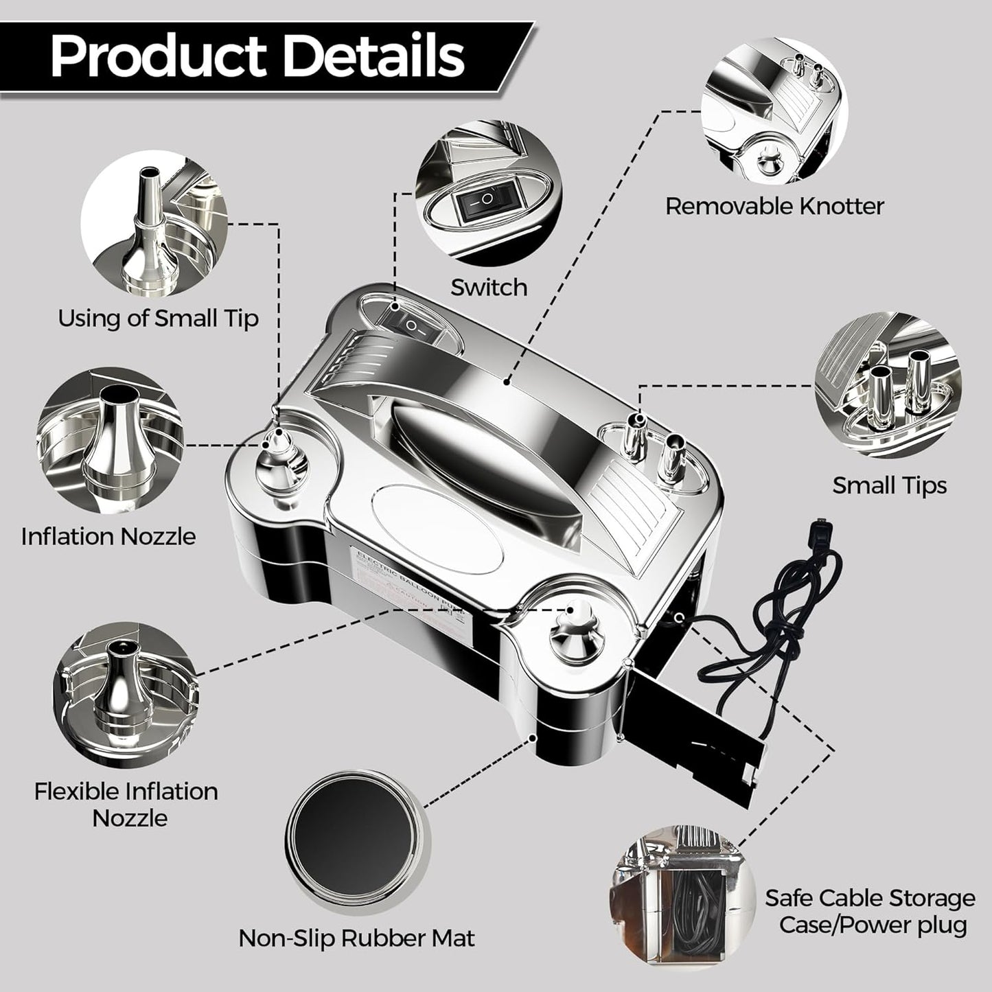 Dual Nozzle Electric Balloon Pump - Portable Inflator for Parties and Decorations - Saves Time and Effort - 110V-120V, 600W