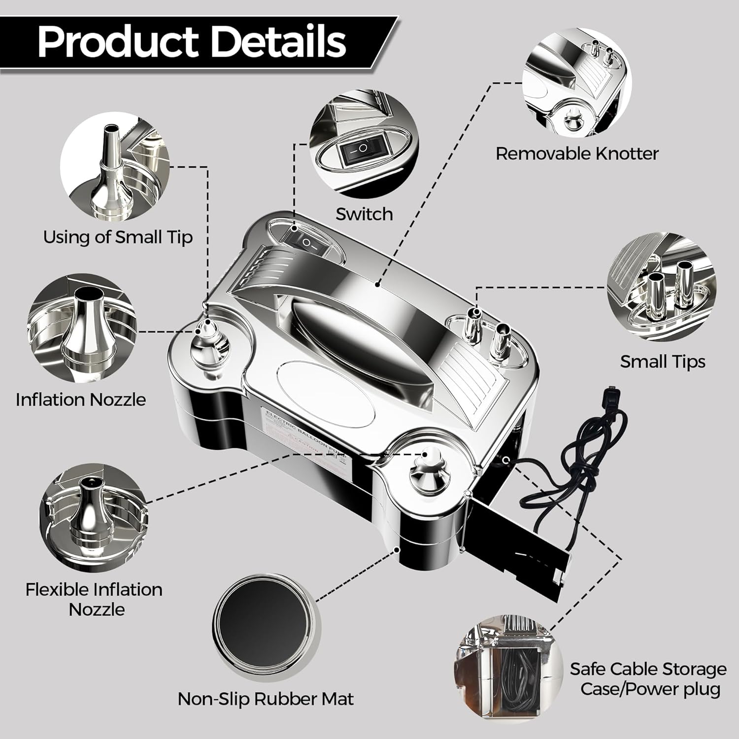 Dual Nozzle Electric Balloon Pump - Portable Inflator for Parties and Decorations - Saves Time and Effort - 110V-120V, 600W