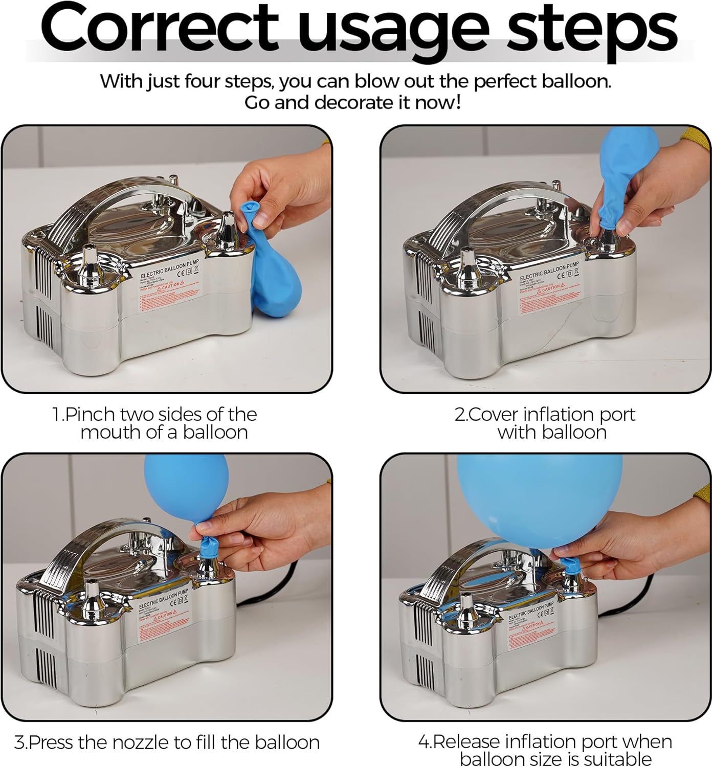 Dual Nozzle Electric Balloon Pump - Portable Inflator for Parties and Decorations - Saves Time and Effort - 110V-120V, 600W