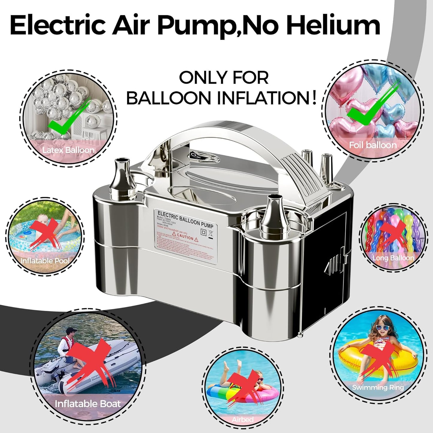 Dual Nozzle Electric Balloon Pump - Portable Inflator for Parties and Decorations - Saves Time and Effort - 110V-120V, 600W