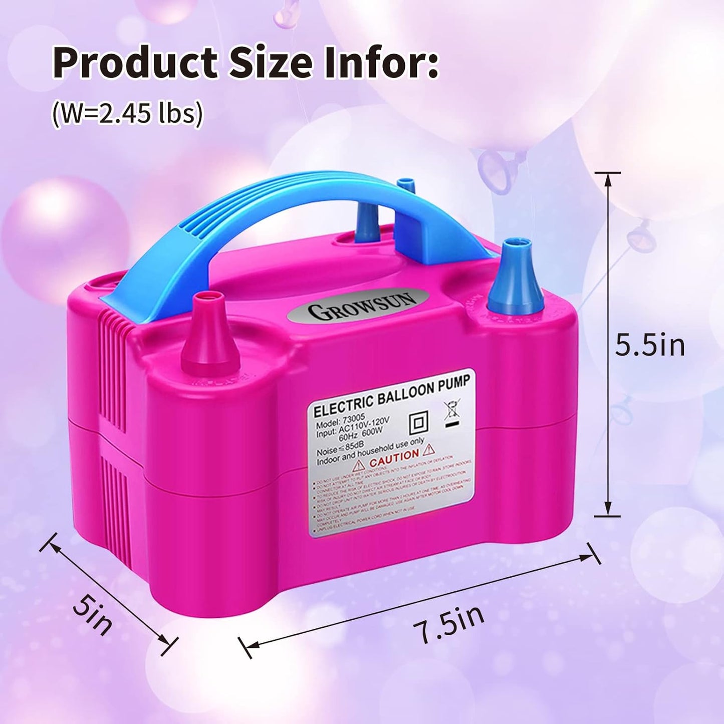 Dual Nozzle Electric Balloon Pump Inflator 110V 600W for Birthday Baby Shower Party Decorations - Portable Automatic Balloon Blower by Growsun