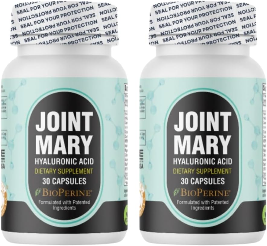 Dual Pack Joint Mary Hyaluronic Acid Supplement with Collagen, Turmeric, Glucosamine, MSM, Vitamin C - 60 Capsules total