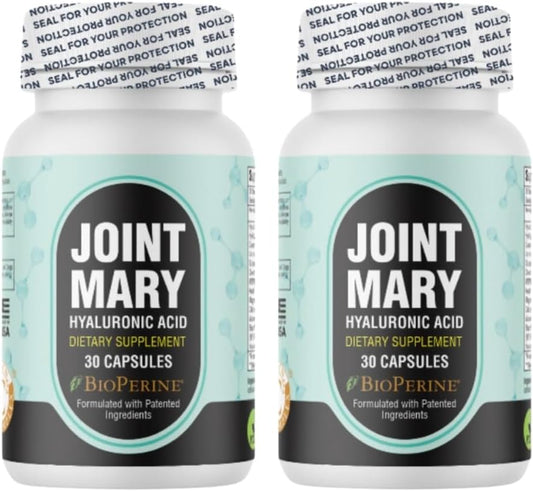 Dual Pack Joint Mary Hyaluronic Acid Supplement with Collagen, Turmeric, Glucosamine, MSM, Vitamin C - 60 Capsules total