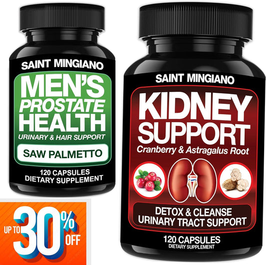 Dual Pack: Kidney Support Cleanse Detox & Repair + Men's Prostate Health Supplements - 240 Capsules
