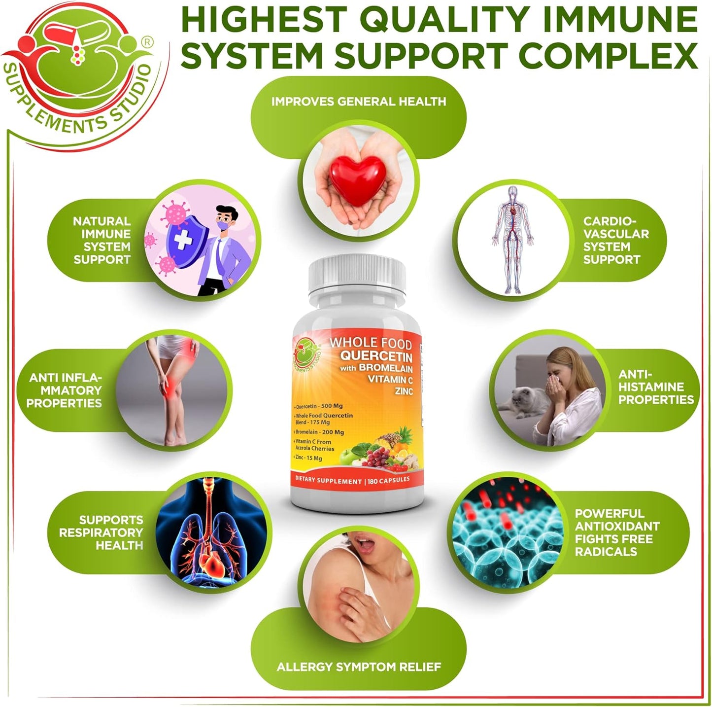 Dual Pack: Liposomal Glutathione 500mg & Quercetin 500mg with Zinc, Bromelain, and Vitamin C - Antioxidant & Detoxifier Supplement