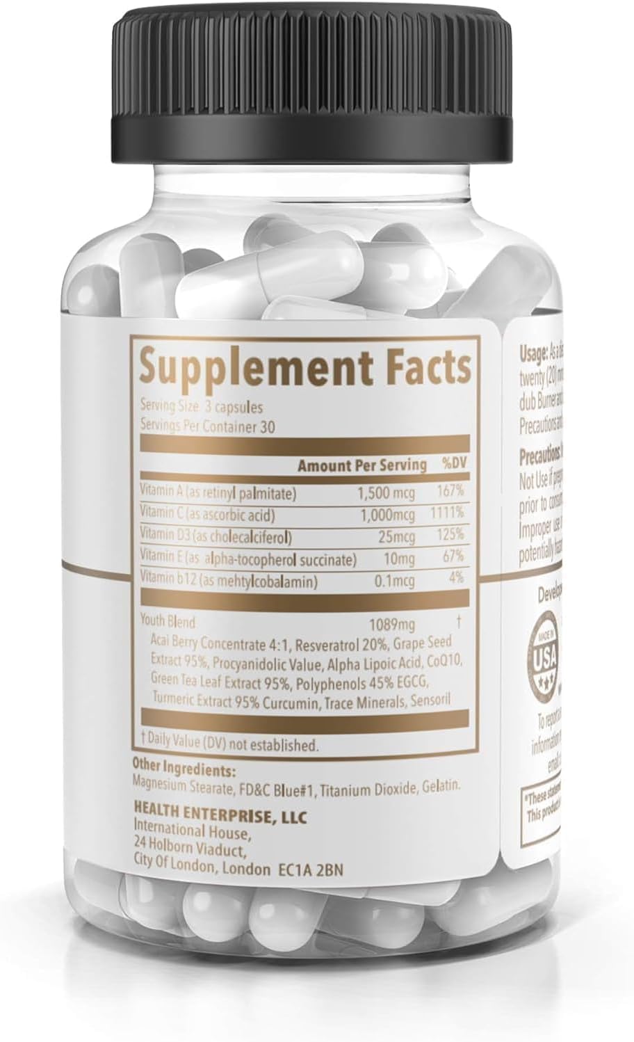 Dub Nutrition Youth Capsules - Immunity and Mobility Support with Acai, Resveratrol, Curcumin, Vitamins A, C, D, E, B12, and CoQ10 - 90 Count