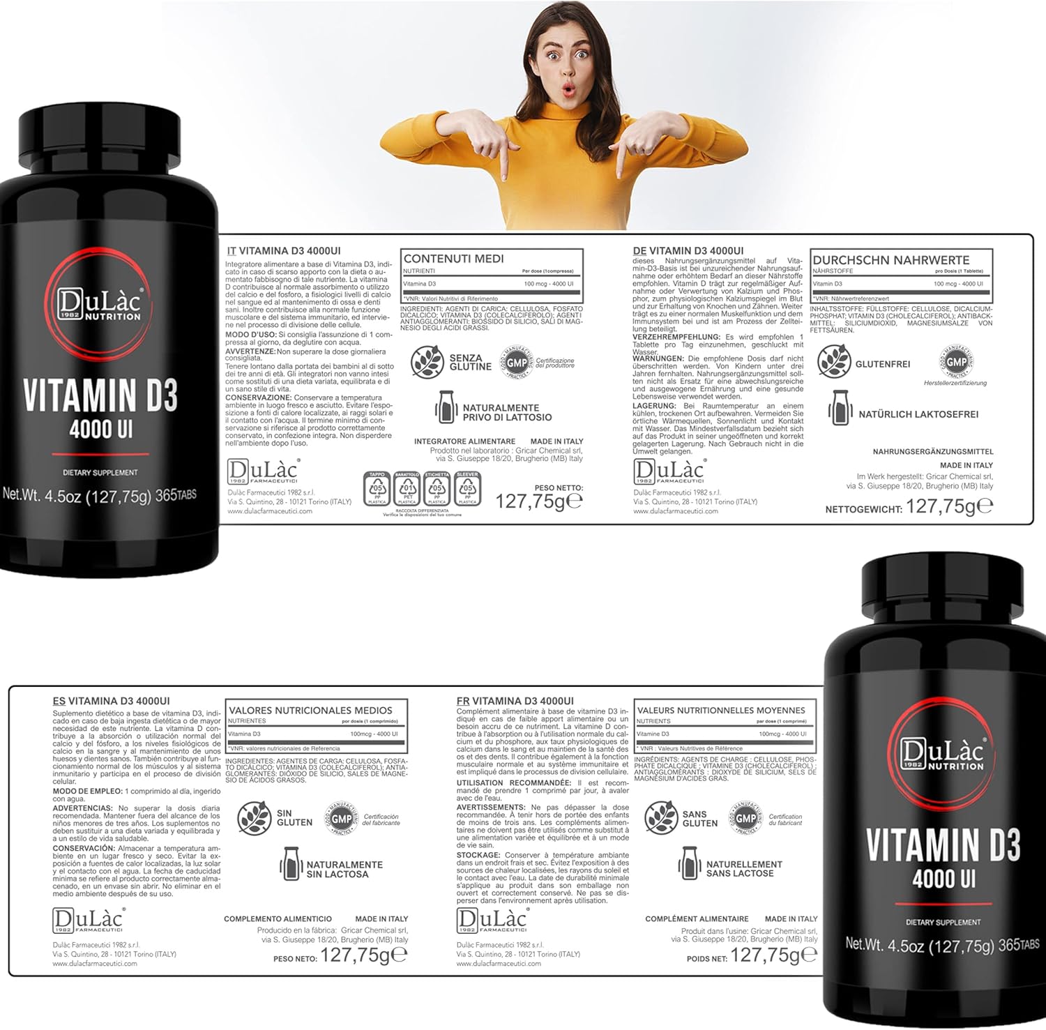 Dulàc Farmaceutici 1982 Vitamin D3 4000 IU Supplement for Bone Health, 365 Tablets, Made in Italy