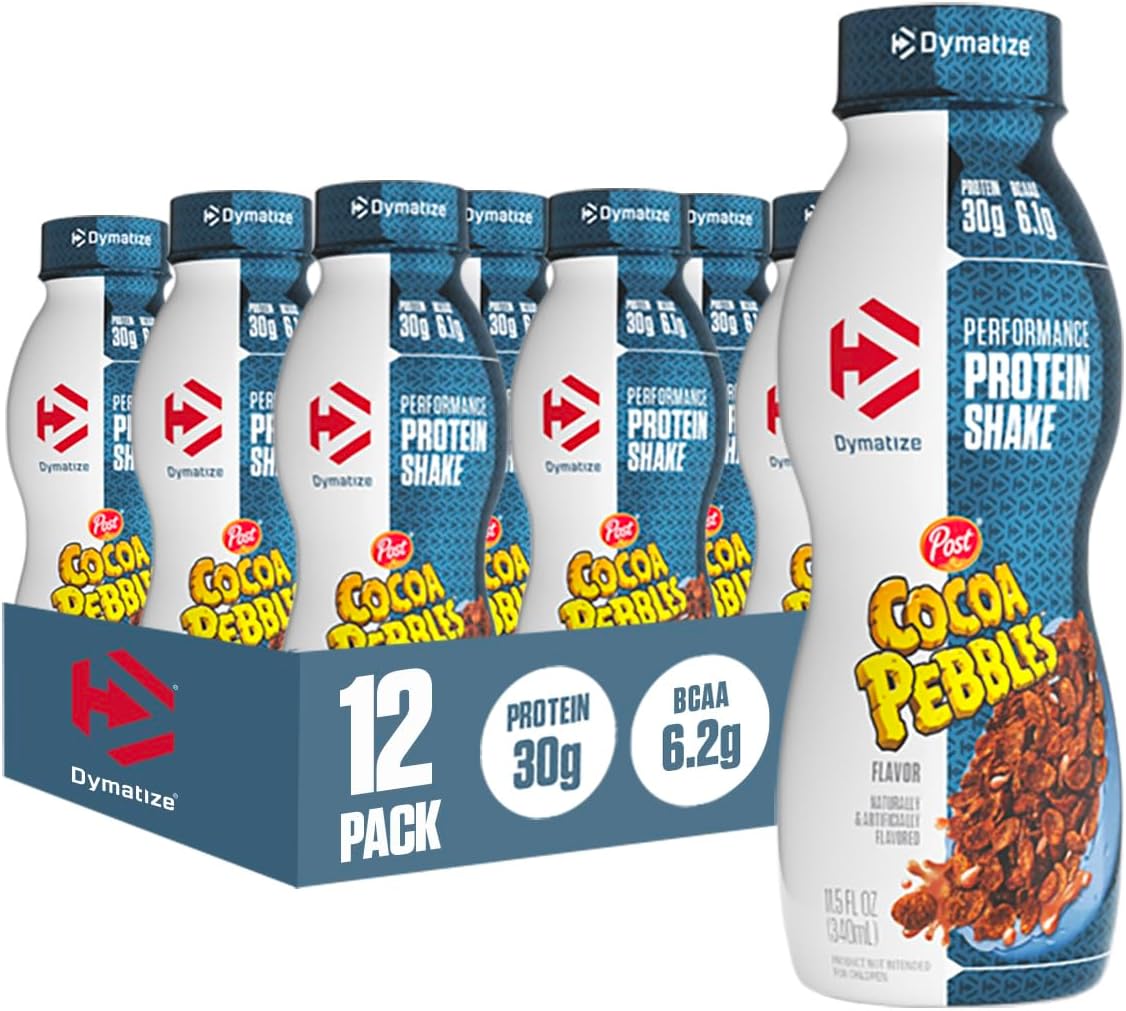 Dymatize Cocoa Pebbles Performance Protein Shake - 30g Protein, 6.1g BCAA, No Sugar, Low Fat, 24 Vitamins & Minerals - Gluten-Free, On-the-Go Snack - 11.5 fl oz, 12 pack
