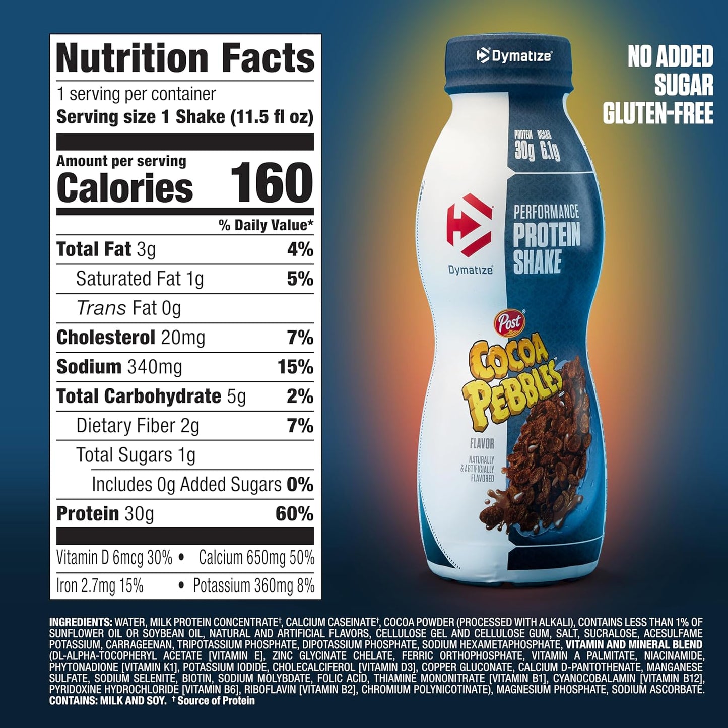 Dymatize Cocoa Pebbles Performance Protein Shake - 30g Protein, 6.1g BCAA, No Sugar, Low Fat, 24 Vitamins & Minerals - Gluten-Free, On-the-Go Snack - 11.5 fl oz, 12 pack