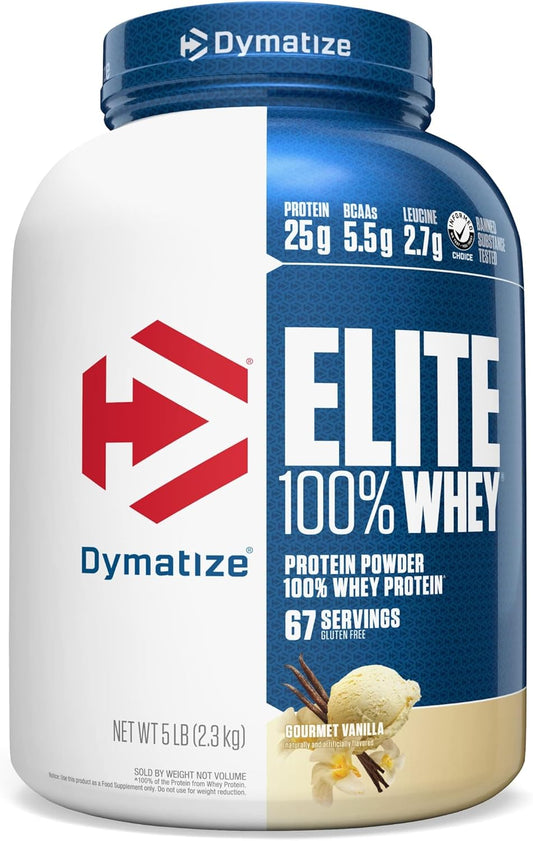 Dymatize Elite Gourmet Vanilla Whey Protein Powder - 5lb, 67 Servings, 25g Protein, 5.5g BCAAs, 2.7g L-Leucine - Fast Absorbing formula for Muscle Recovery - BoostGo Australia