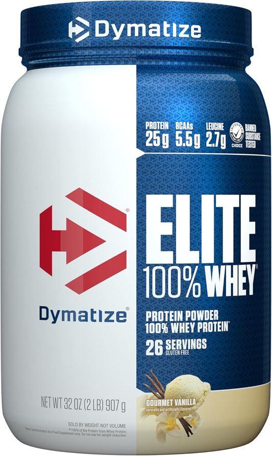 Dymatize Elite Whey Protein Powder with L-Leucine for Muscle Recovery, Gourmet Vanilla Flavor - 32 Oz