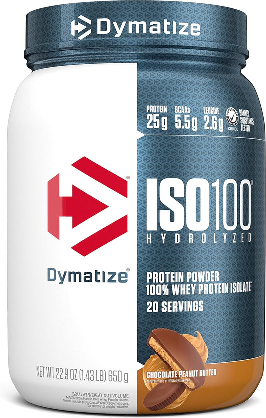 Dymatize ISO100 Chocolate Peanut Butter Whey Protein Powder - 25g of Hydrolyzed 100% Whey Isolate, Gluten Free, Fast Digesting - 20 Servings