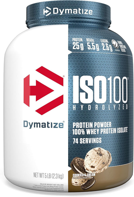 Dymatize ISO100 Hydrolyzed Protein Powder - 5lb Cookies and Cream - 100% Whey Isolate, 25g Protein, 5.5g BCAAs - Fast Absorbing, Gluten Free