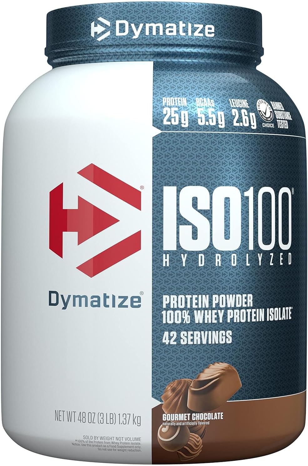 Dymatize ISO100 Hydrolyzed Whey Protein Powder, 25g Protein, 5.5g BCAAs, Gluten-Free, Fast Absorption, Gourmet Chocolate - 3lb