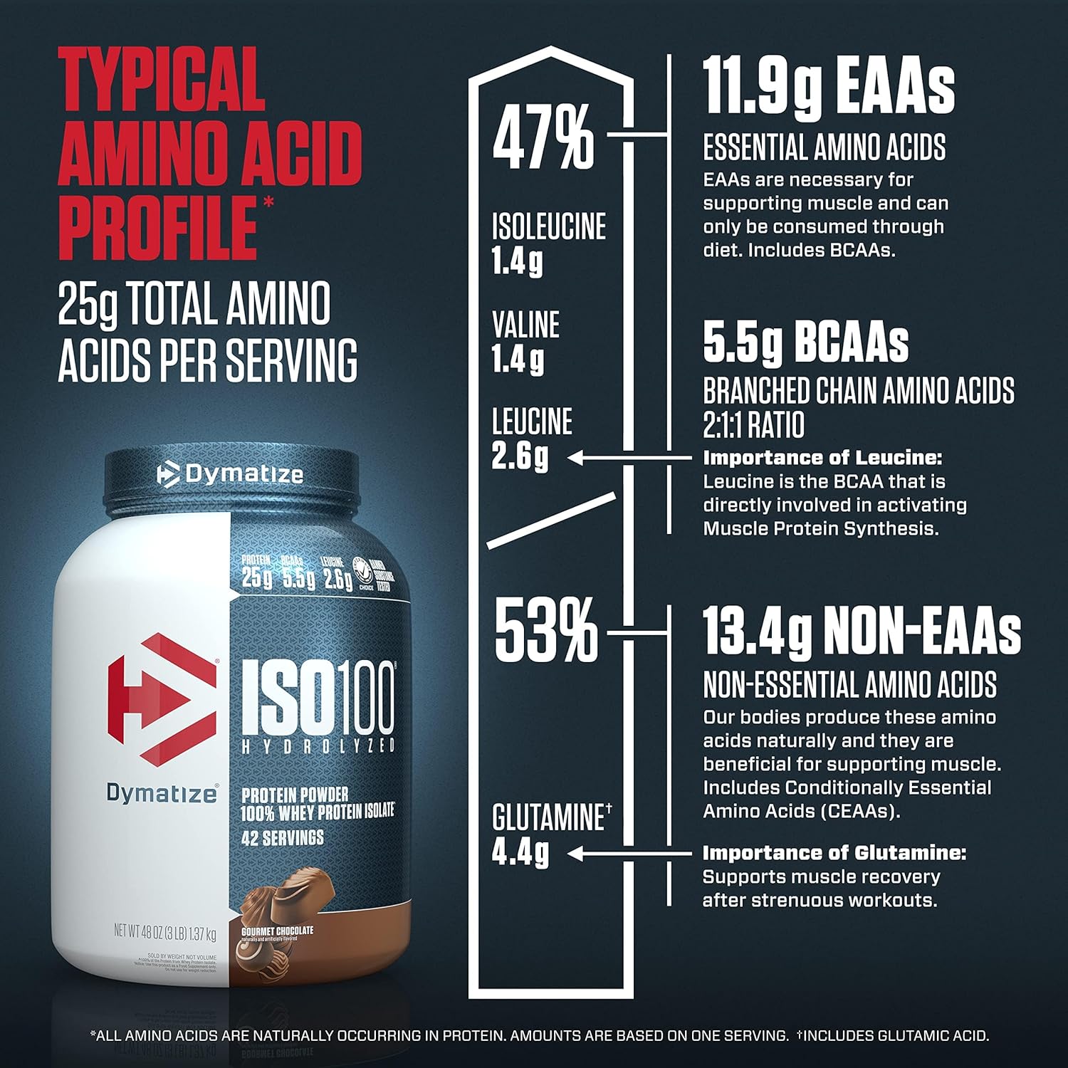 Dymatize ISO100 Hydrolyzed Whey Protein Powder, 25g Protein, 5.5g BCAAs, Gluten-Free, Fast Absorption, Gourmet Chocolate - 3lb