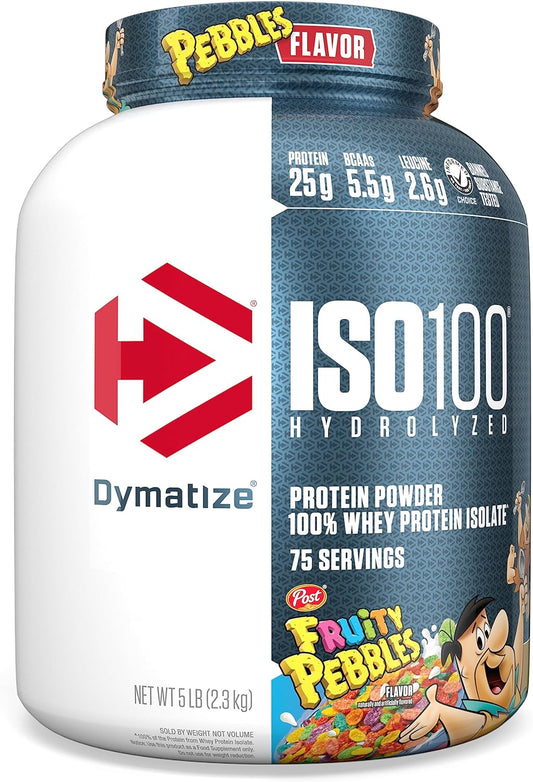 Dymatize ISO100 Whey Protein Powder, Fruity Pebbles Flavor, 25g Protein, Gluten-Free, Fast Absorption, Easy Digestion, 5lb