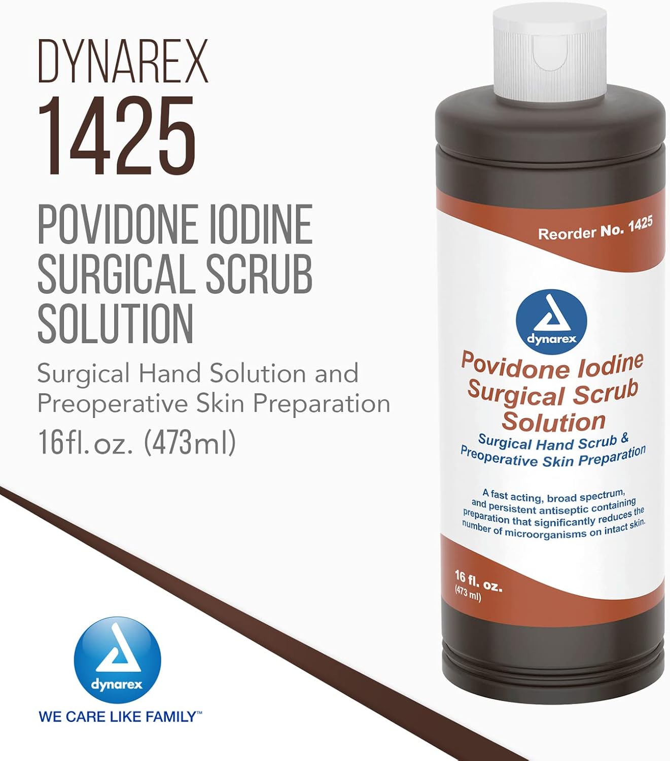 Dynarex Povidone-Iodine Antiseptic Scrub Solution, 7.5% Povidone Iodine, 16 fl. oz. - Ideal for Surgical Site Prep, Skin & Mucosa