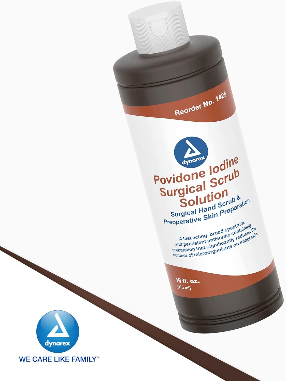 Dynarex Povidone-Iodine Antiseptic Scrub Solution, 7.5% Povidone Iodine, 16 fl. oz. - Ideal for Surgical Site Prep, Skin & Mucosa