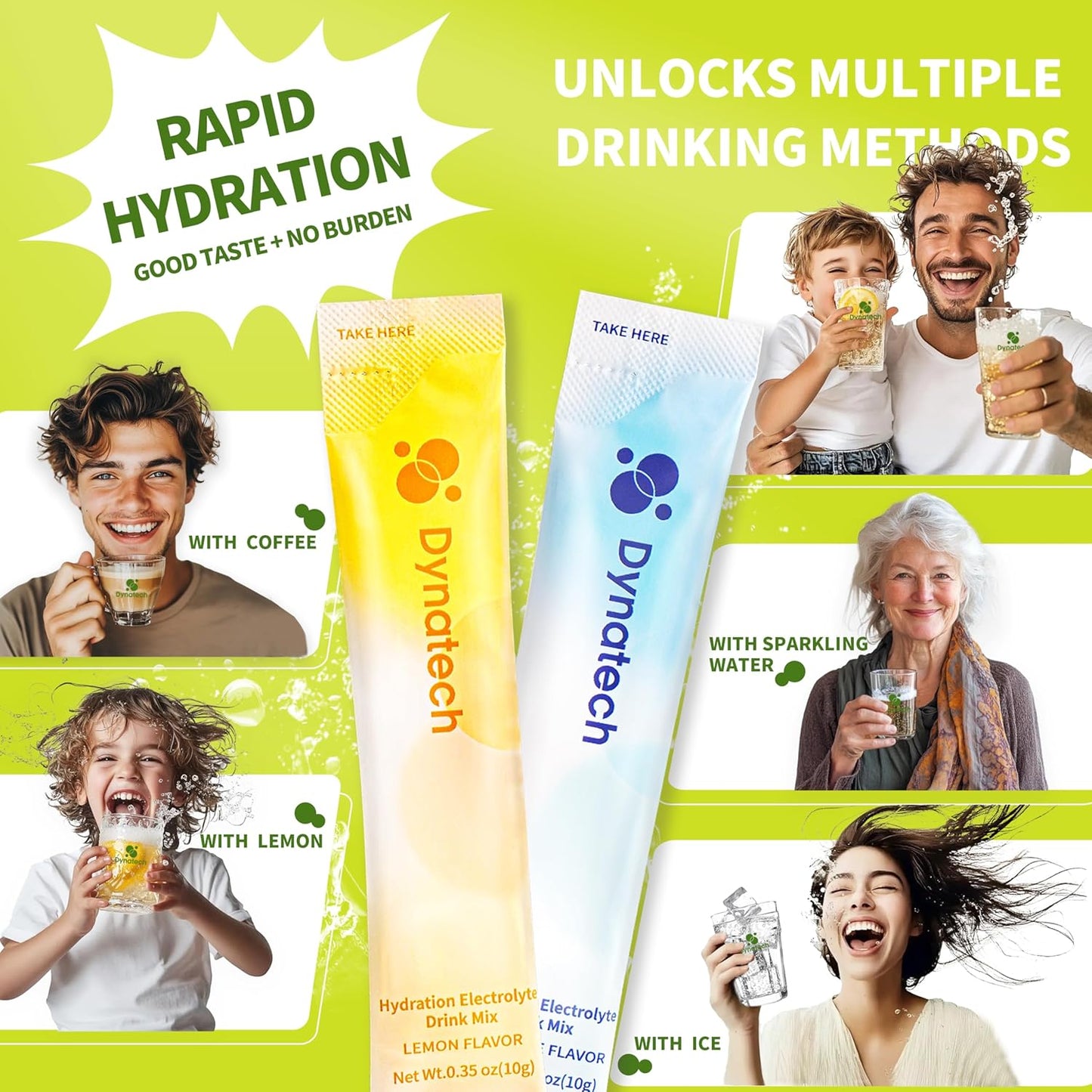 Dynatech Zero Sugar Electrolyte Drink Mix - Lemon & Pineapple Flavor - Hydration Powder Packets with 10 Electrolytes & Vitamins | Non-GMO, Gluten Free, Vegan - 32 Servings