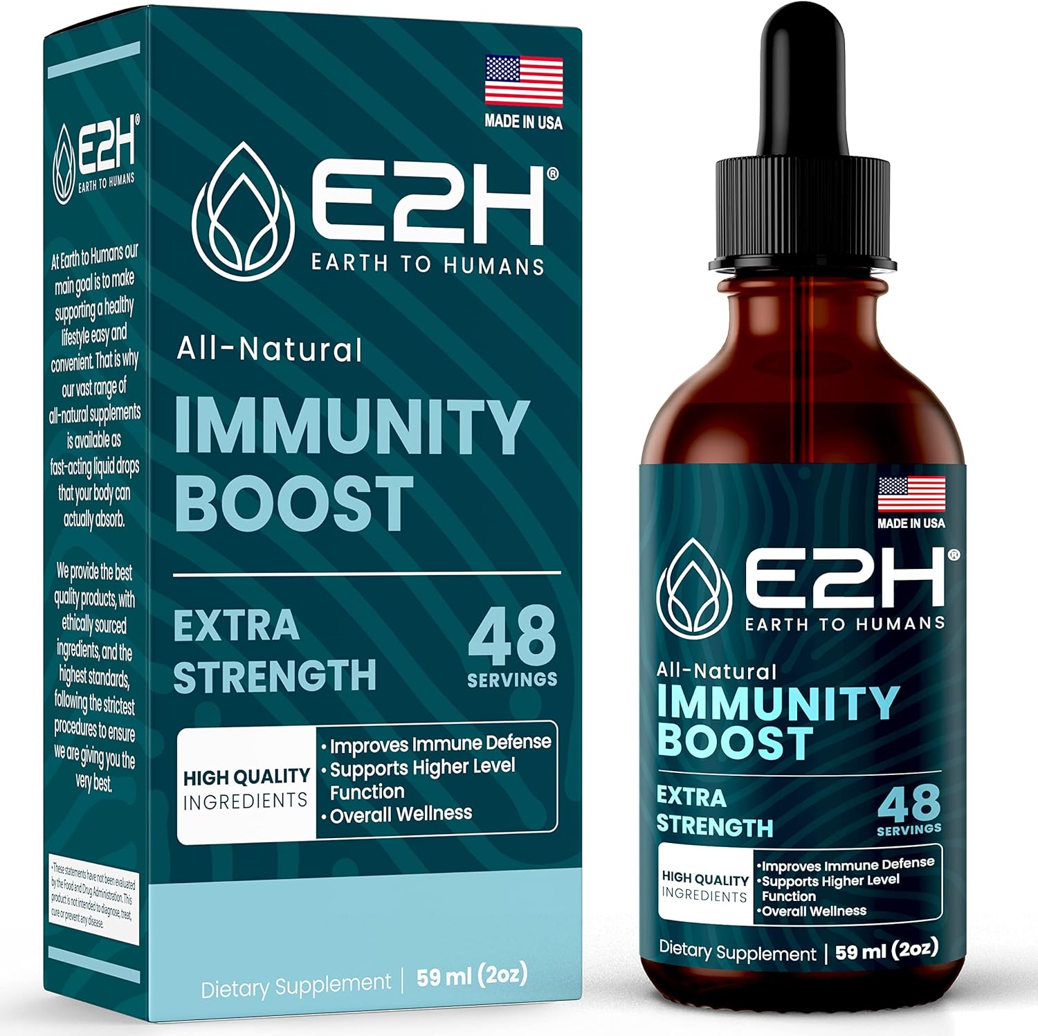 E2H Advanced Immune Defense Supplement - All-Natural Immune Booster with Holy Basil and Papaya Leaves - Vegan Drops - 2 Fl Oz