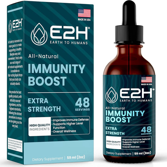 E2H Advanced Immune Defense Supplement - All-Natural Immune Booster with Holy Basil and Papaya Leaves - Vegan Drops - 2 Fl Oz