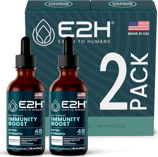 E2H Advanced Immune Defense Supplement - Natural Immune Booster with Holy Basil, Papaya Leaves, Red Banded Polypore - Non-GMO, Vegan - 2 Bottles