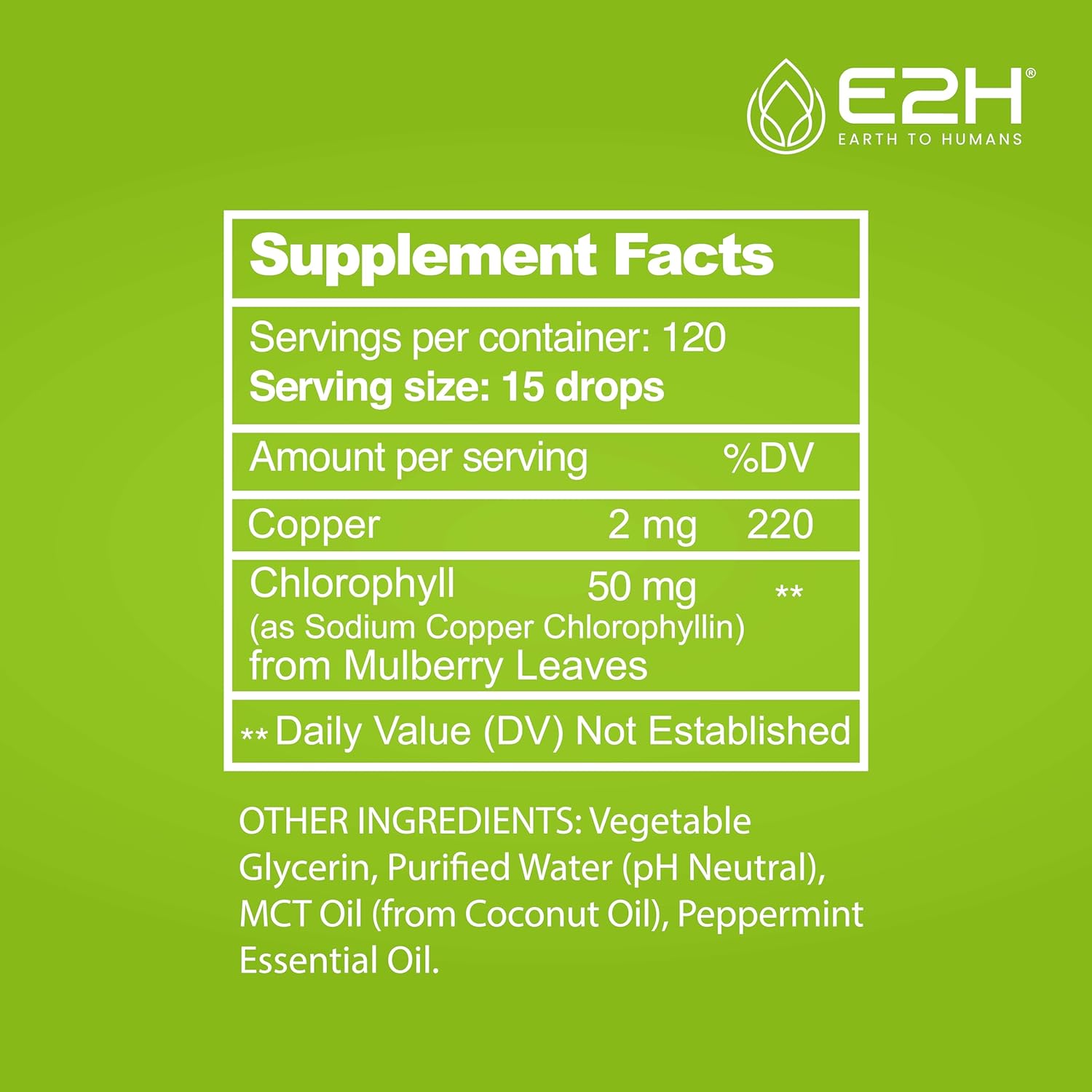 E2H Chlorophyll Liquid Drops - Natural Energy Booster, Immune Support, Internal Deodorant - Peppermint Flavor - Pack of 3