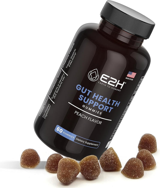 E2H Earth to Humans Gut Support Gummies - 60 Count - Gelatin-Free, Gluten-Free, Vegan & Non-GMO Supplement