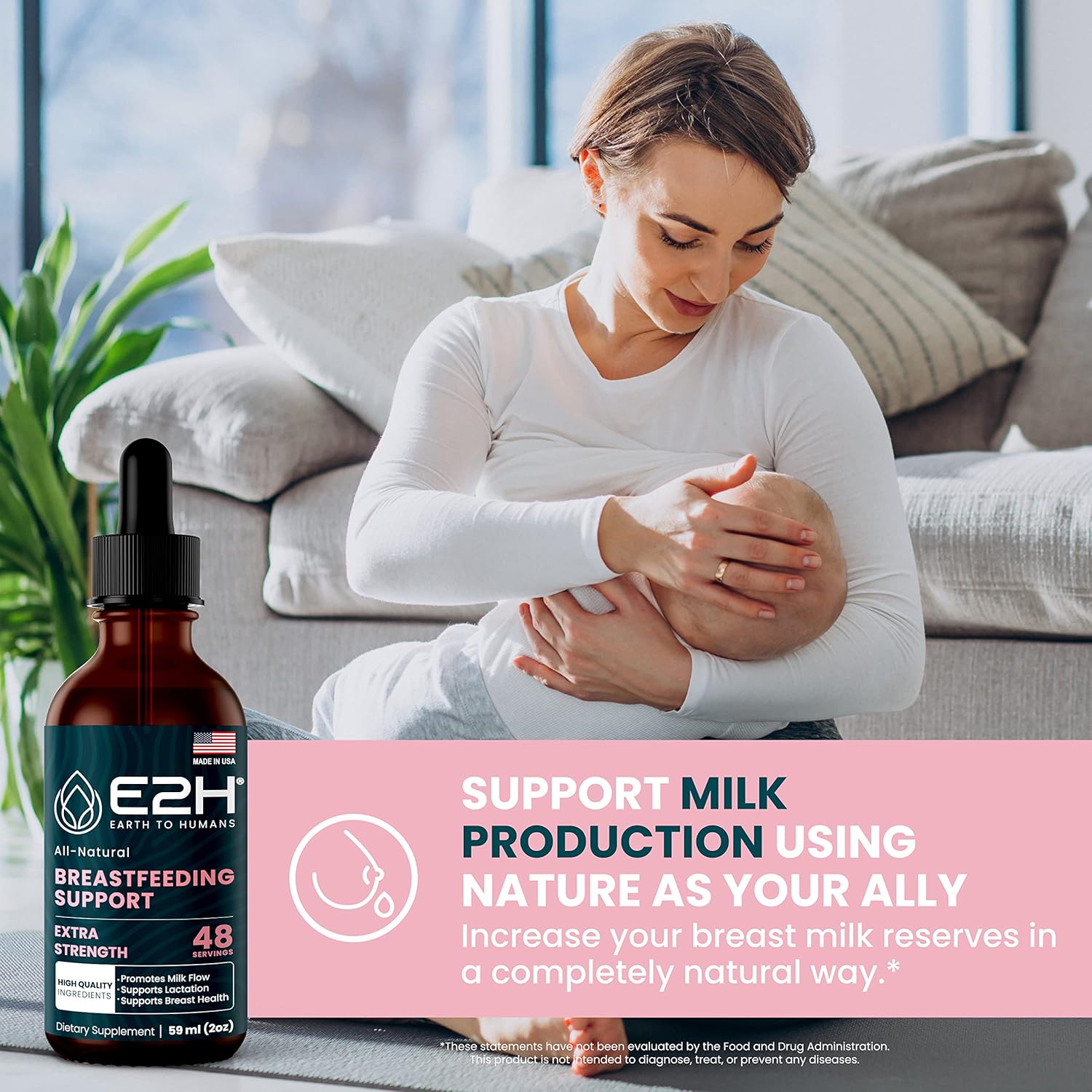 E2H Earth to Humans Liquid Breastfeeding Supplement - Lactation Support with Fenugreek, Milk Thistle, Fennel - Vegan - Alcohol-Free - Pack of 3