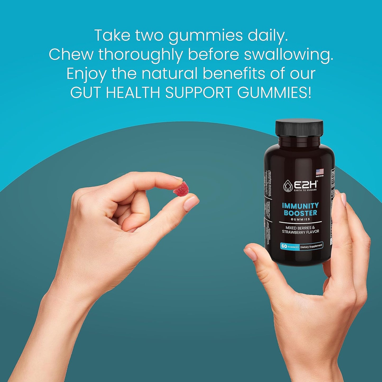 E2H Immunity Support Gummies - 60 Count, Gelatin-Free, Gluten-Free, Vegan & Non-GMO - Earth to Humans