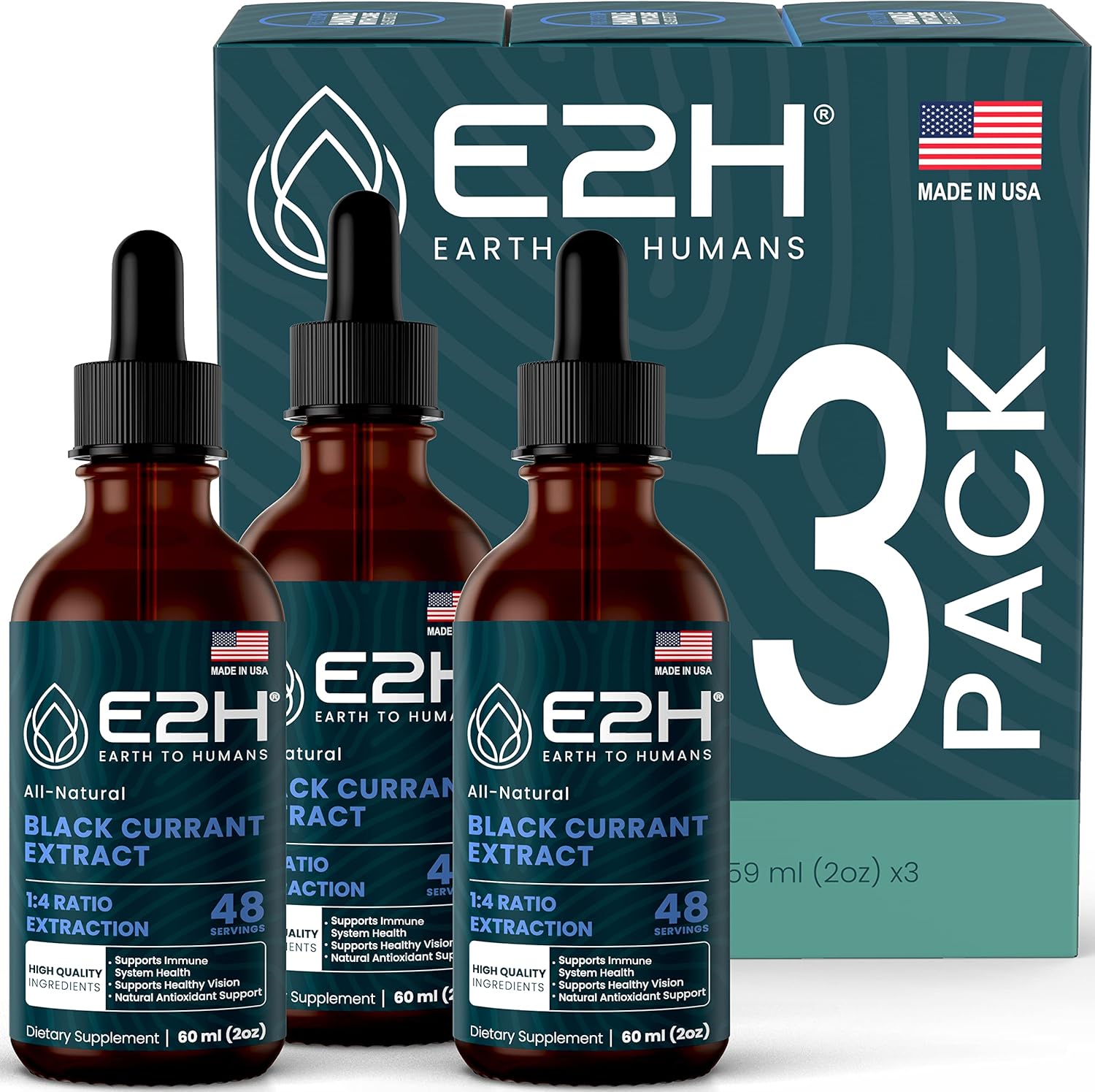 E2H Natural Black Currant Extract, Cold Pressed Seed Oil - Immune System Support - Liquid Supplement Pack