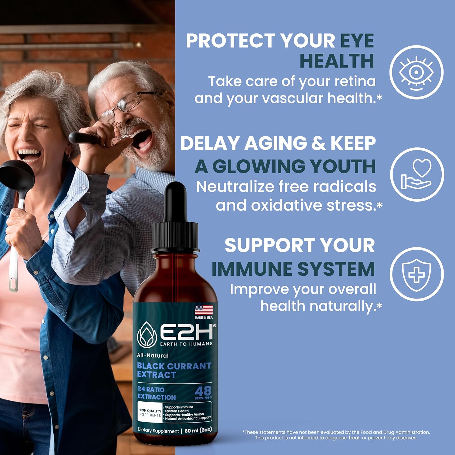 E2H Natural Black Currant Extract, Cold Pressed Seed Oil - Immune System Support - Liquid Supplement Pack
