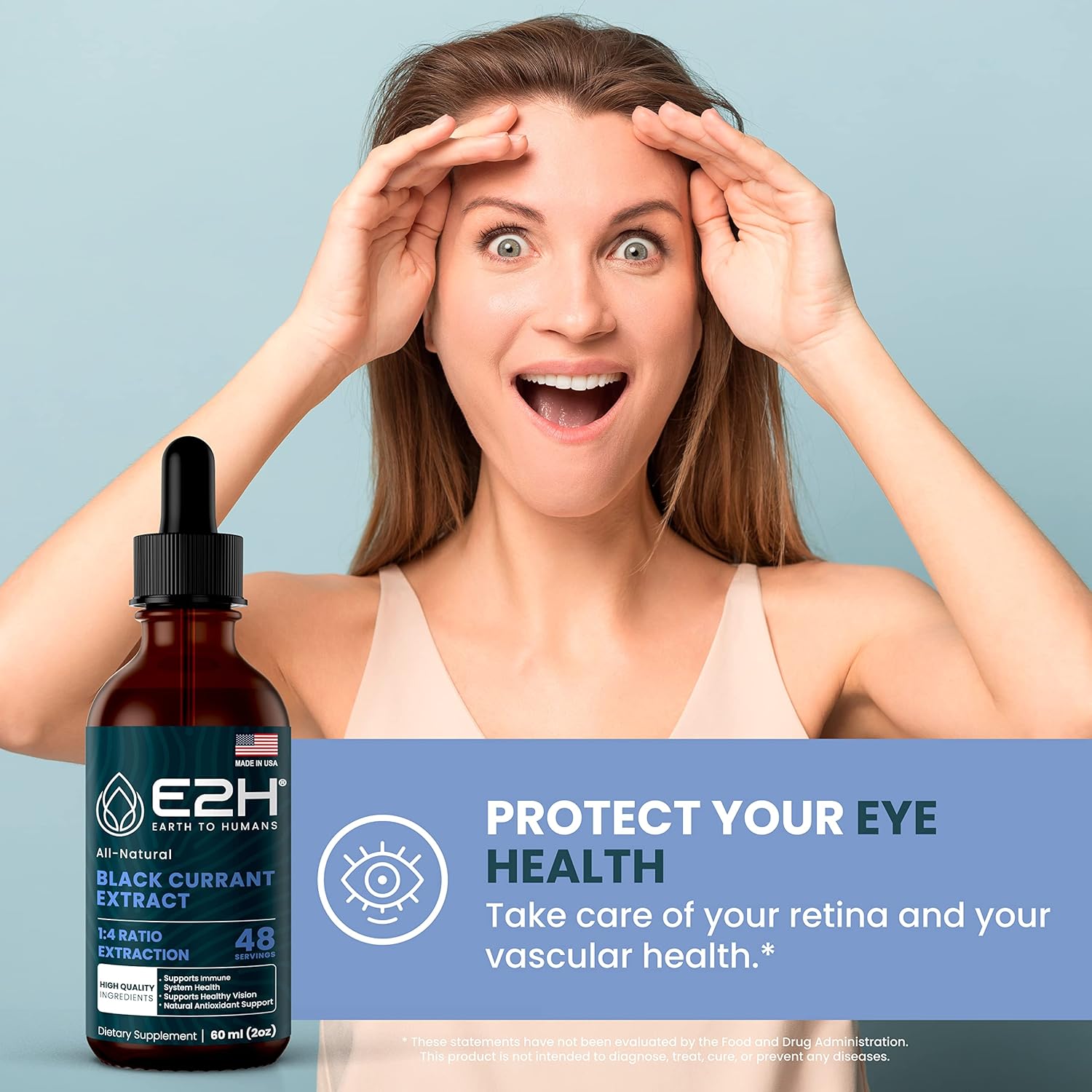 E2H Natural Black Currant Extract, Cold Pressed Seed Oil - Immune System Support - Liquid Supplement Pack