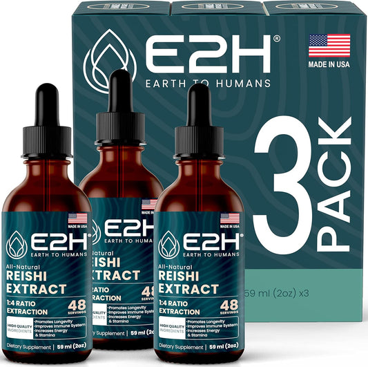 E2H Reishi Mushroom Extract: Natural Energy & Wellness Support - Advanced Mushroom Supplement - Non-GMO, Vegan - 3 Bottles