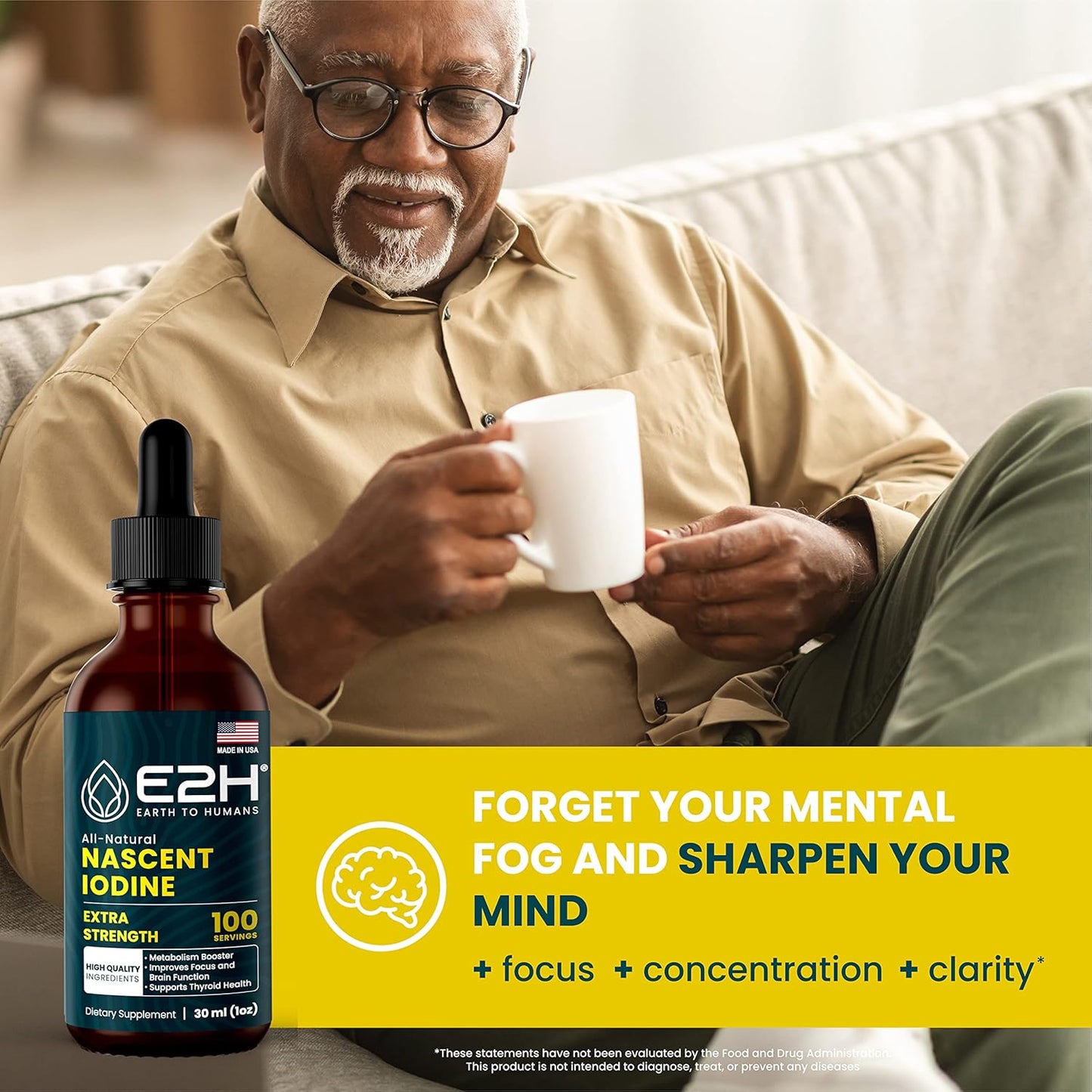 E2H Vegan Liquid Iodine for Thyroid Support & Energy Boost - Non-GMO, Vegan Formula (3 Bottles)