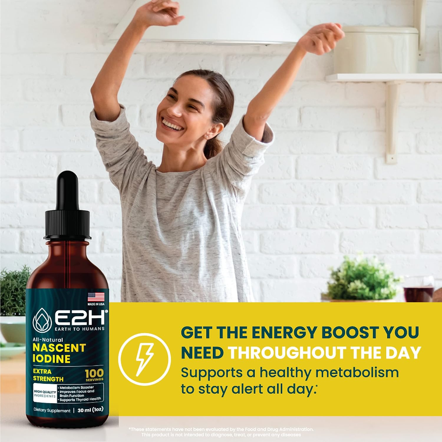 E2H Vegan Liquid Iodine for Thyroid Support & Energy Boost - Non-GMO, Vegan Formula (3 Bottles)