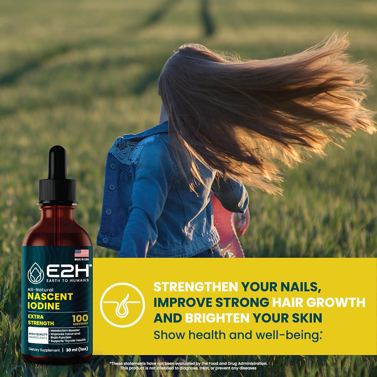 E2H Vegan Liquid Iodine for Thyroid Support & Energy Boost - Non-GMO, Vegan Formula (3 Bottles)