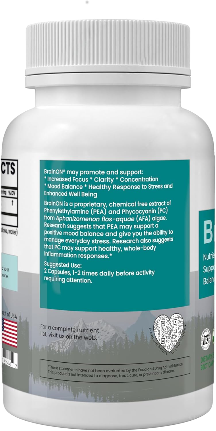E3LIVE BrainON Extract Capsules - Mood Balance & Focus Support (90 Count)