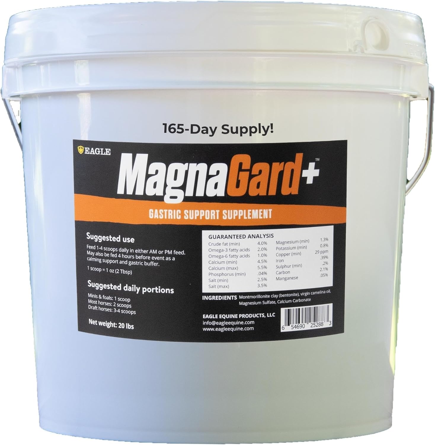 Eagle Equine MagnaGard Plus Gastric Support Powder Supplement for Horses - Omega 3s, Ulcer Relief, Calming, Magnesium, Minerals - 20lb Bucket, 5 Months Supply - BoostGo Australia