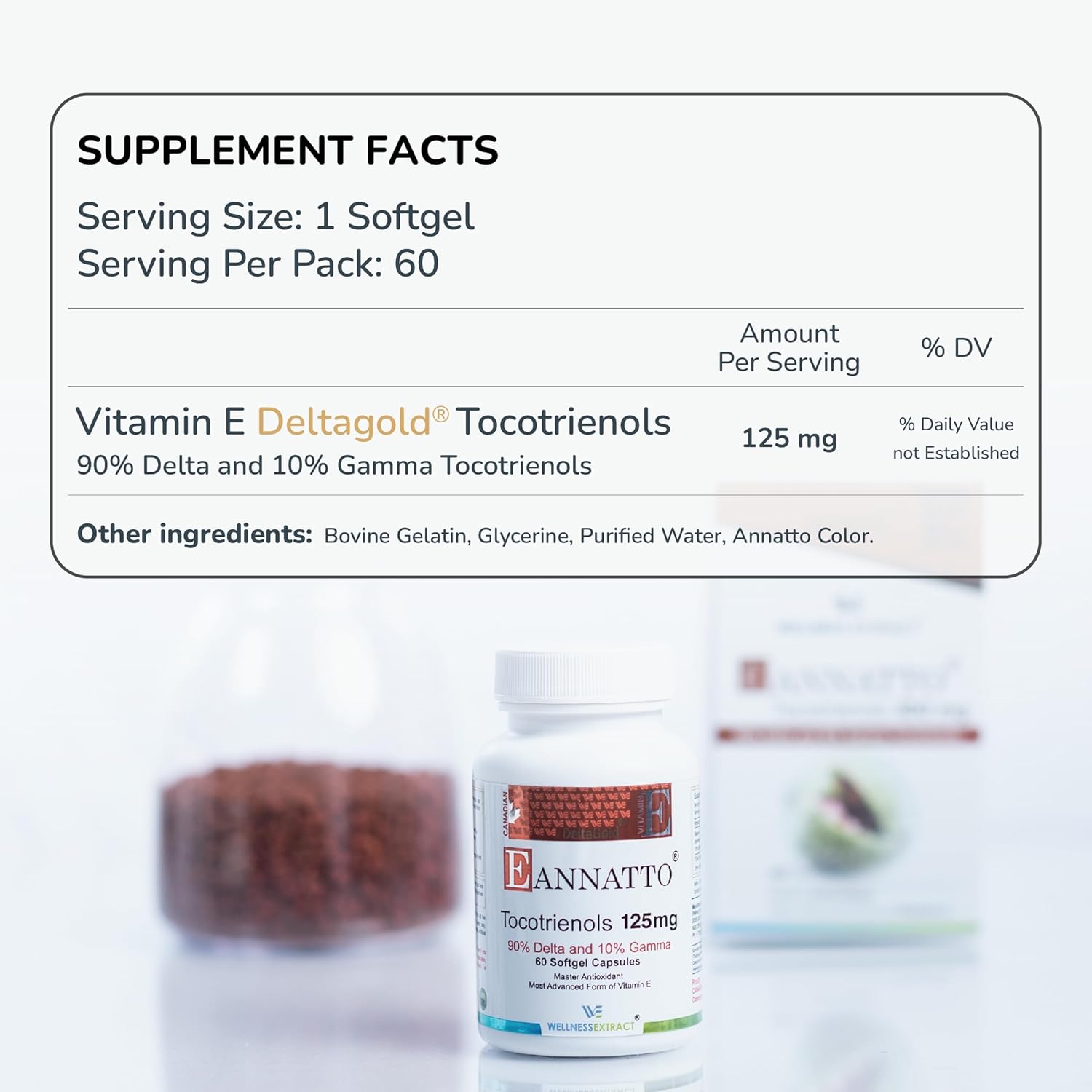 Eannatto Tocotrienols Deltagold 125mg Softgels - Immune Health Support - Non-GMO Antioxidant Supplement Pack of 6