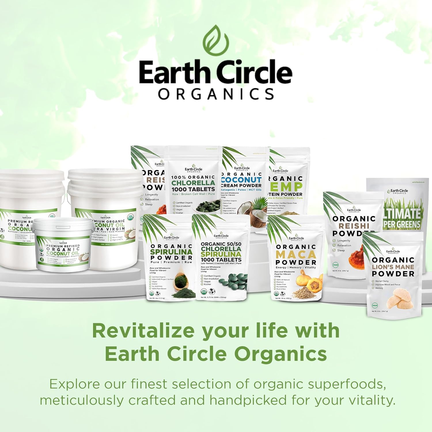 Earth Circle Organics Chlorella Tablets: High Potency Supplement, Pure Green Algae Superfood with Iron and Protein - 1000 Tablets
