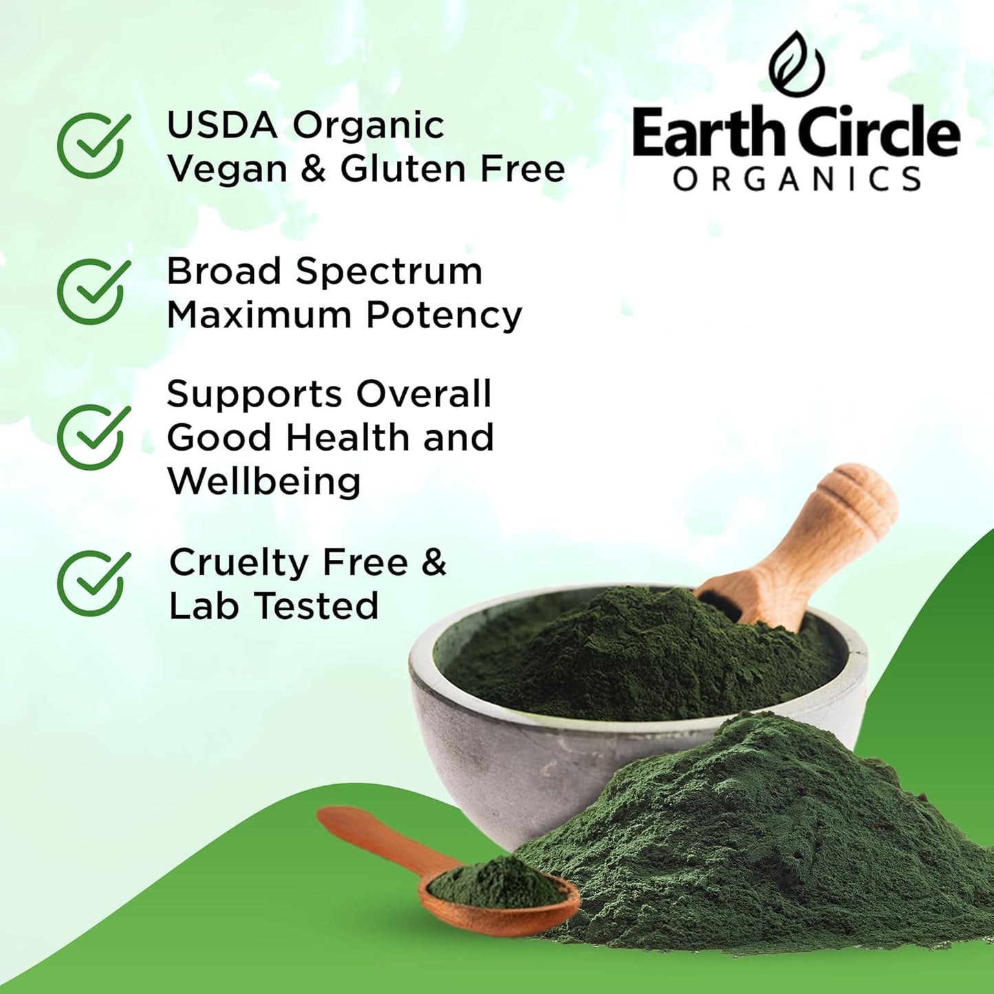 Earth Circle Organics Organic Chlorella Powder Superfood - 4oz | Kosher, Vegan, High Protein & Fiber, Broken Cell Wall Chlorophyll