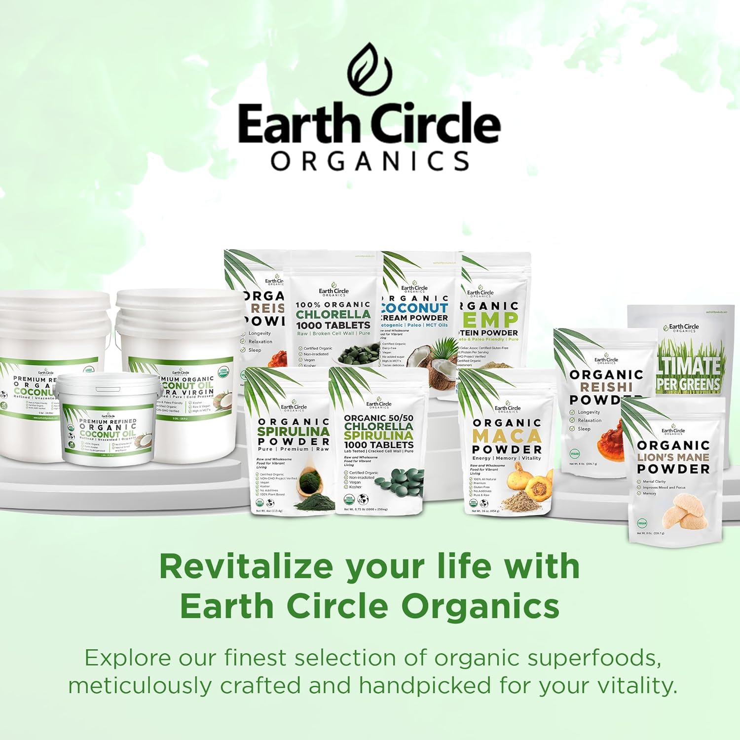 Earth Circle Organics Organic Chlorella Powder Superfood - 4oz | Kosher, Vegan, High Protein & Fiber, Broken Cell Wall Chlorophyll