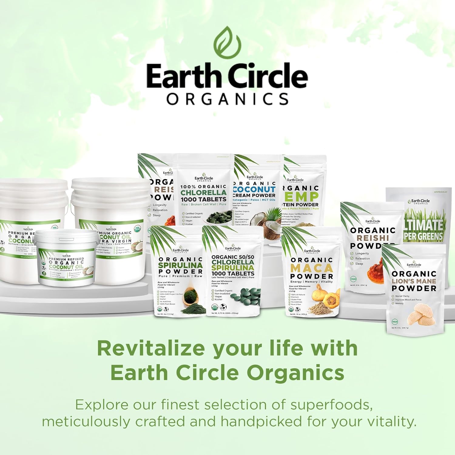 Earth Circle Organics Spirulina Powder - Kosher, Raw, Non-Irradiated, Vegan Protein - High Amino Acids & Antioxidants - 8oz