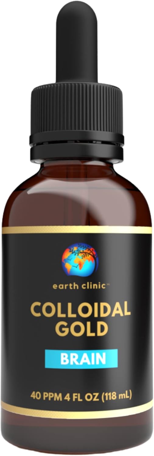 Earth Clinic ® Colloidal Gold - 4 oz Dropper Bottle, 40 PPM Double Potency - Promotes Brain Health and Cognitive Function with Pure Gold Nanoparticles
